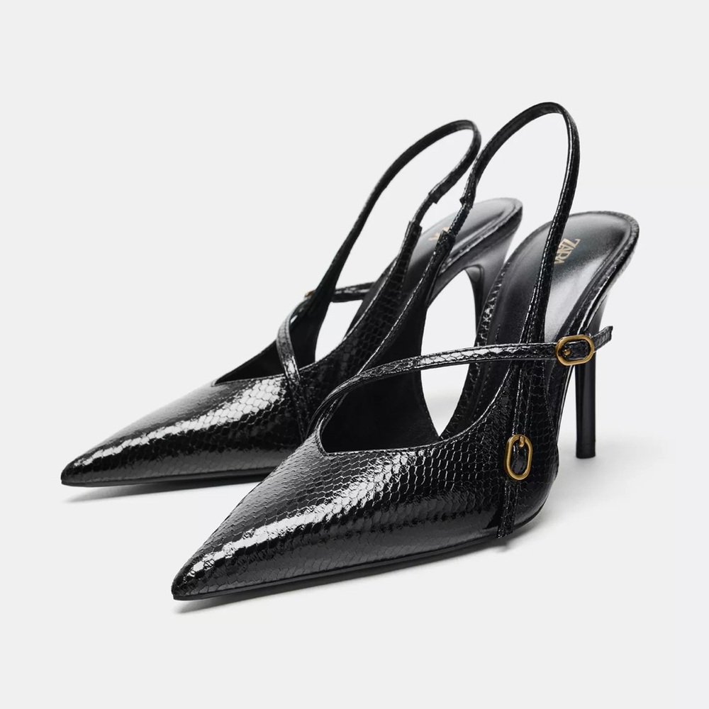 Zara Black Heels with Gold Buckle